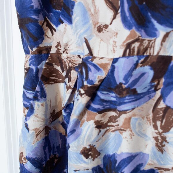 Sz 0 Silk Floral Brush Stroke Blue Brown Mini Dress Cap Sleeve Banana Republic - Picture 10 of 10